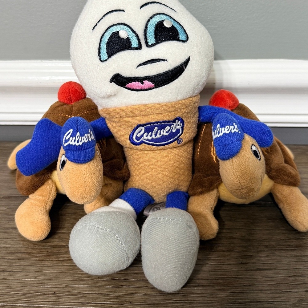 Culver's Scoopie Ice Cream Mascot & 2 Turtle Sundae Plush Set 2019 Advertising